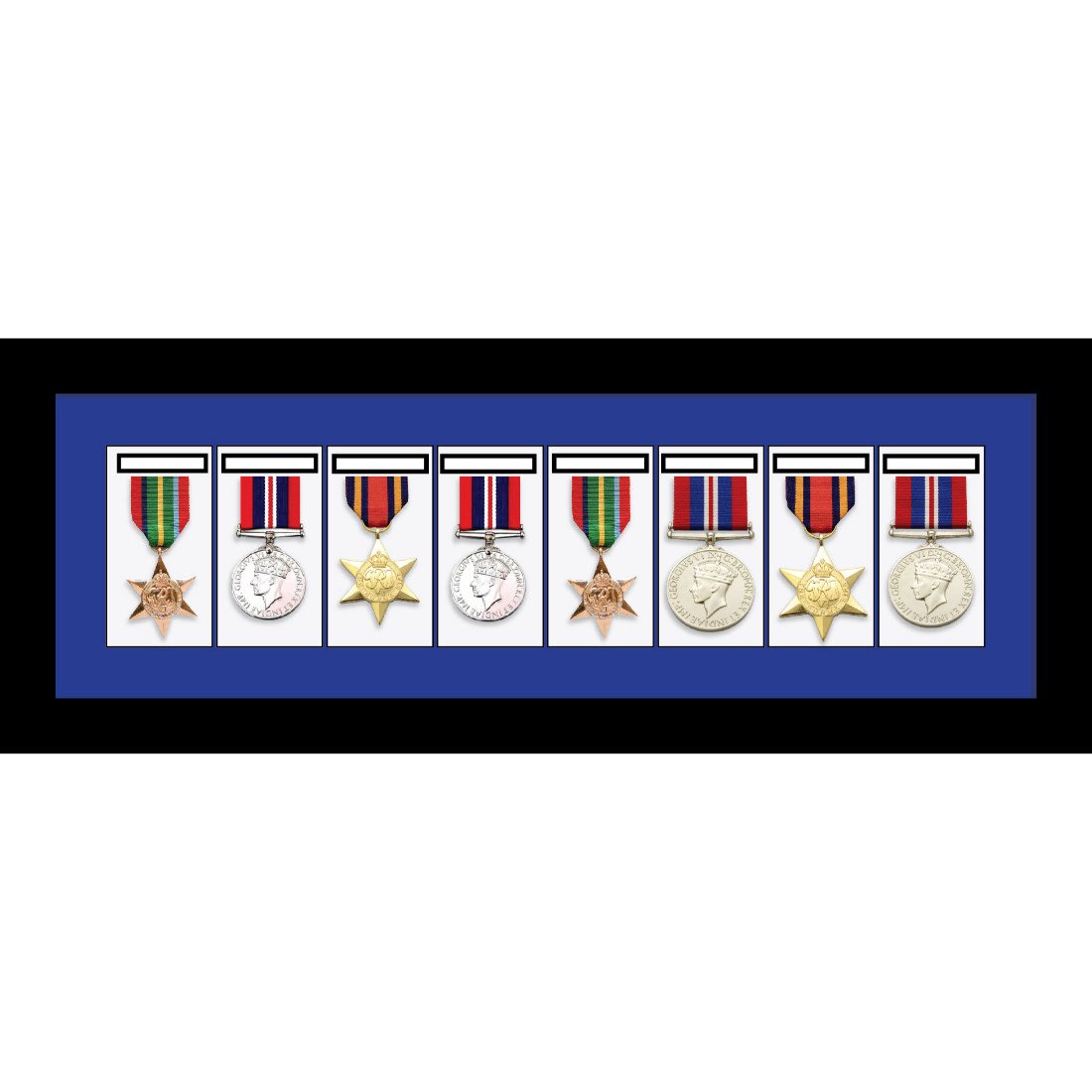 Kwik Picture Framing Ltd Black Frame-Blue Mount Medal Frame 3D Box Display Frame For 8X World War Military Single Or Group Medals - Black Frame Blue Mount