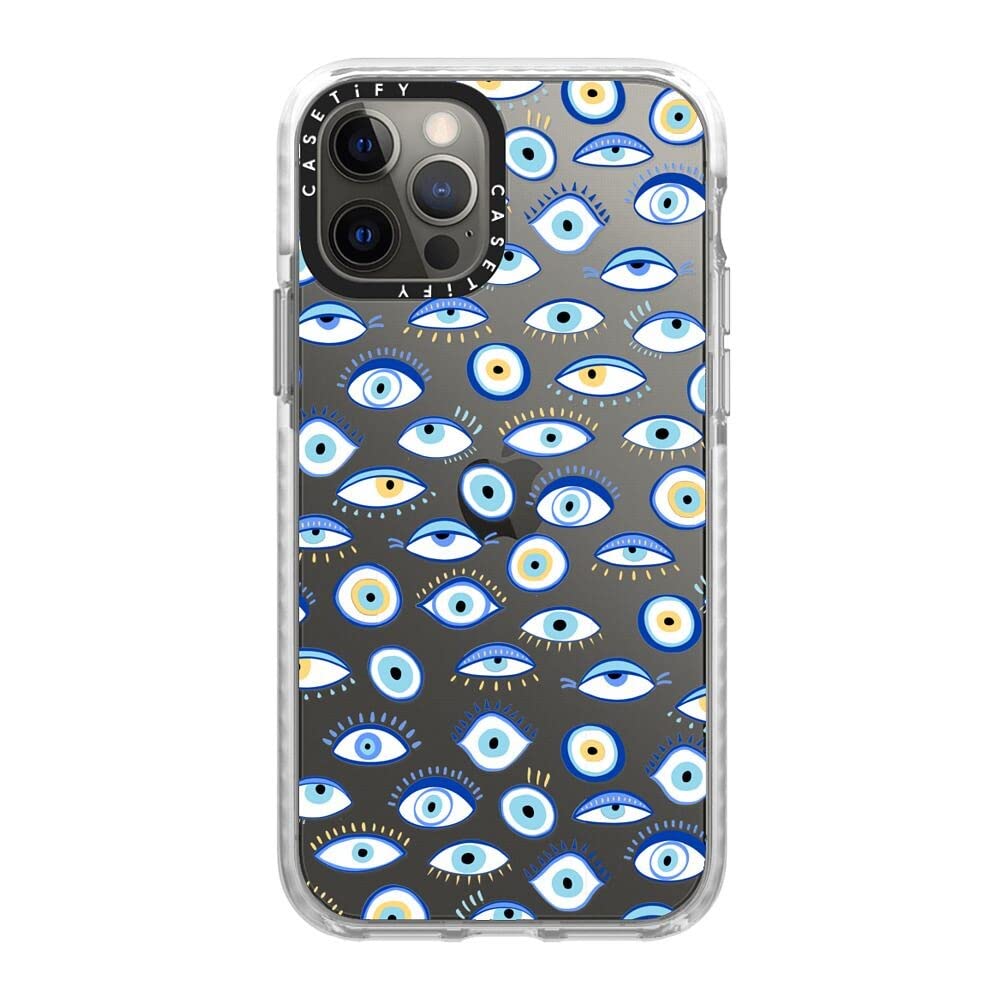CASETiFYImpact Case for iPhone 12/12 Pro - Blue All Seeing Eye Summer Holiday Pattern - Clear Frost