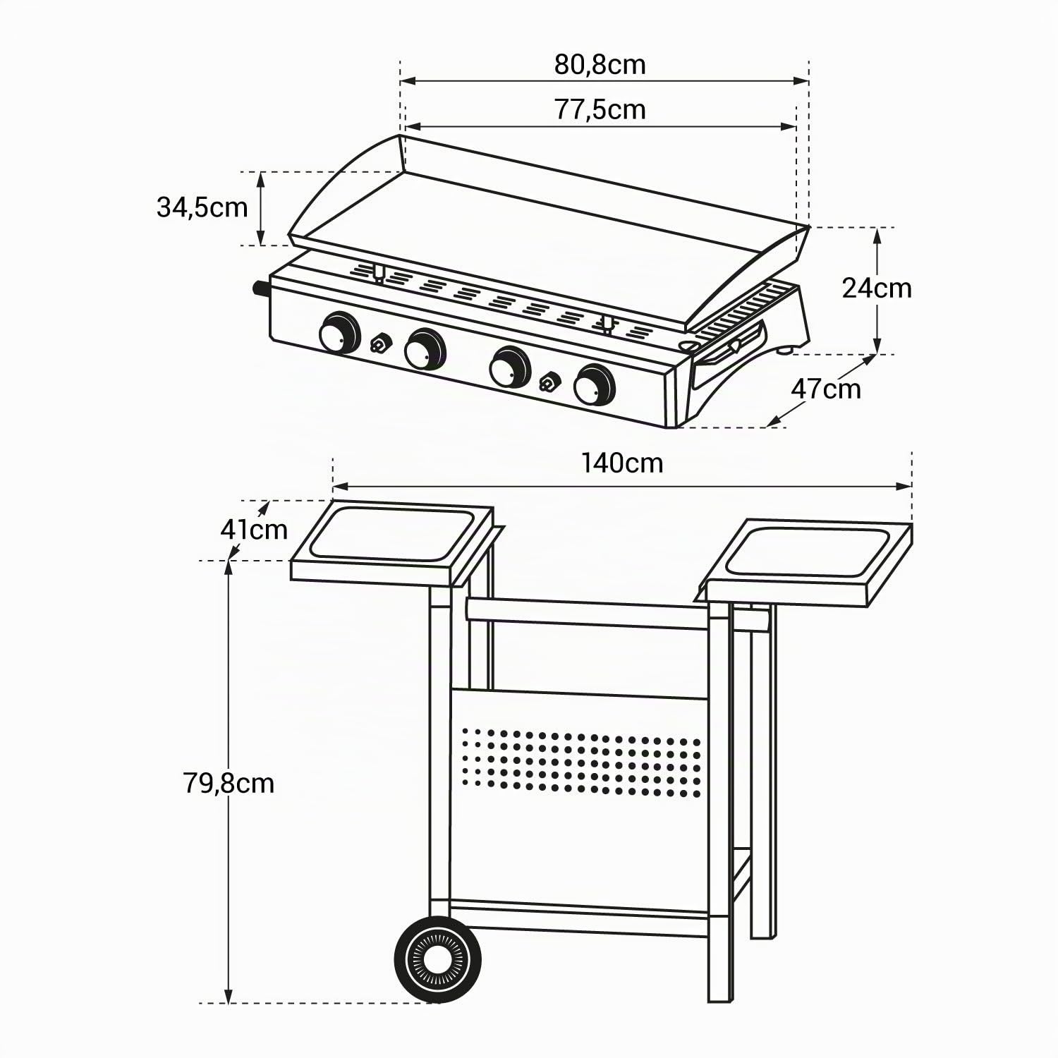 Happy Garden Plancha de Gas Valencia 4 quemadores 10kW + Carrito