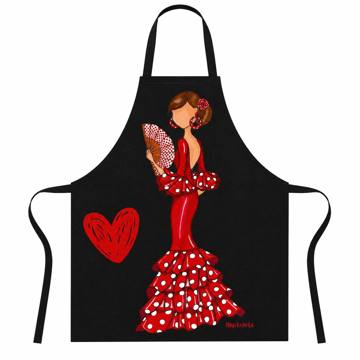 IllustrArte Delantal Cocina Mujer Flamenca Pepa Negro 78 x 65 cm