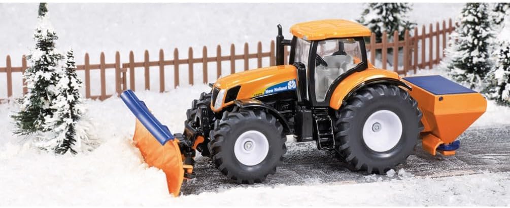 Siku 2940, Tractor with Snowplough and Salt Spreader, Winter Maintenance, 1:50, Metal/Plastic, Orange/Blue, Removable attachments