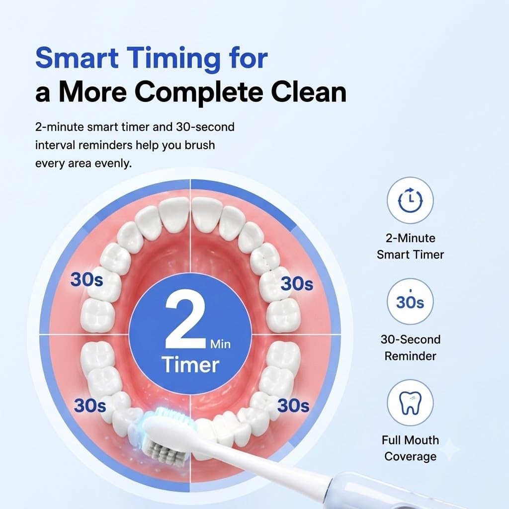 LBO Blue Light - Cepillo de dientes eléctrico para adultos, 2 cabezales de cepillo, tecnología profesional de blanqueamiento de 460 nm, limpieza sónica y oscilante de 31,000 VPM con sensor inteligente