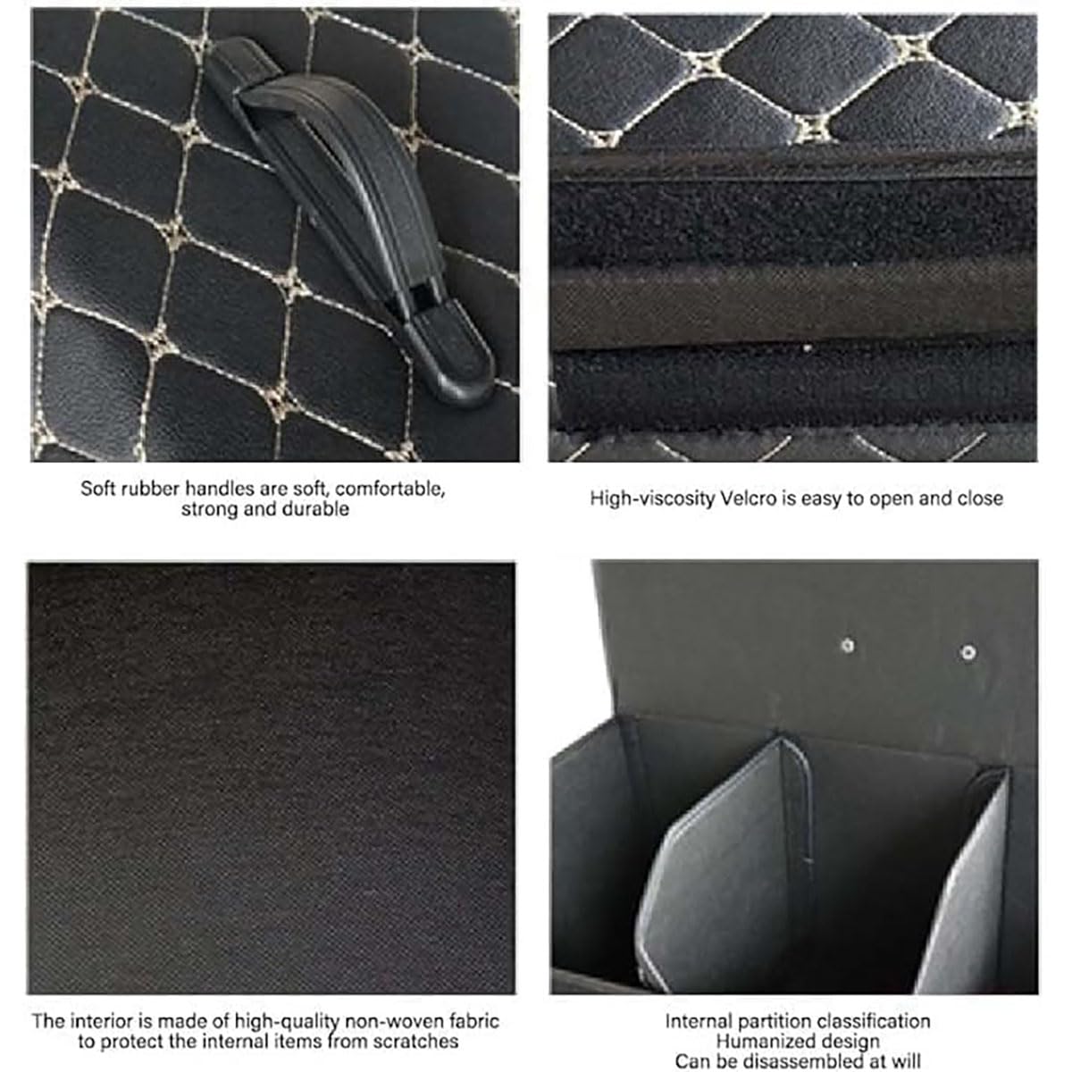Organizer Bagagliaio Auto per Chery Skin Sport Orinoco Cruise, Pieghevole Borse per Bagagliaio in Pelle Scatola di Immagazzinaggio con Coperchio Accessori,Black-XL