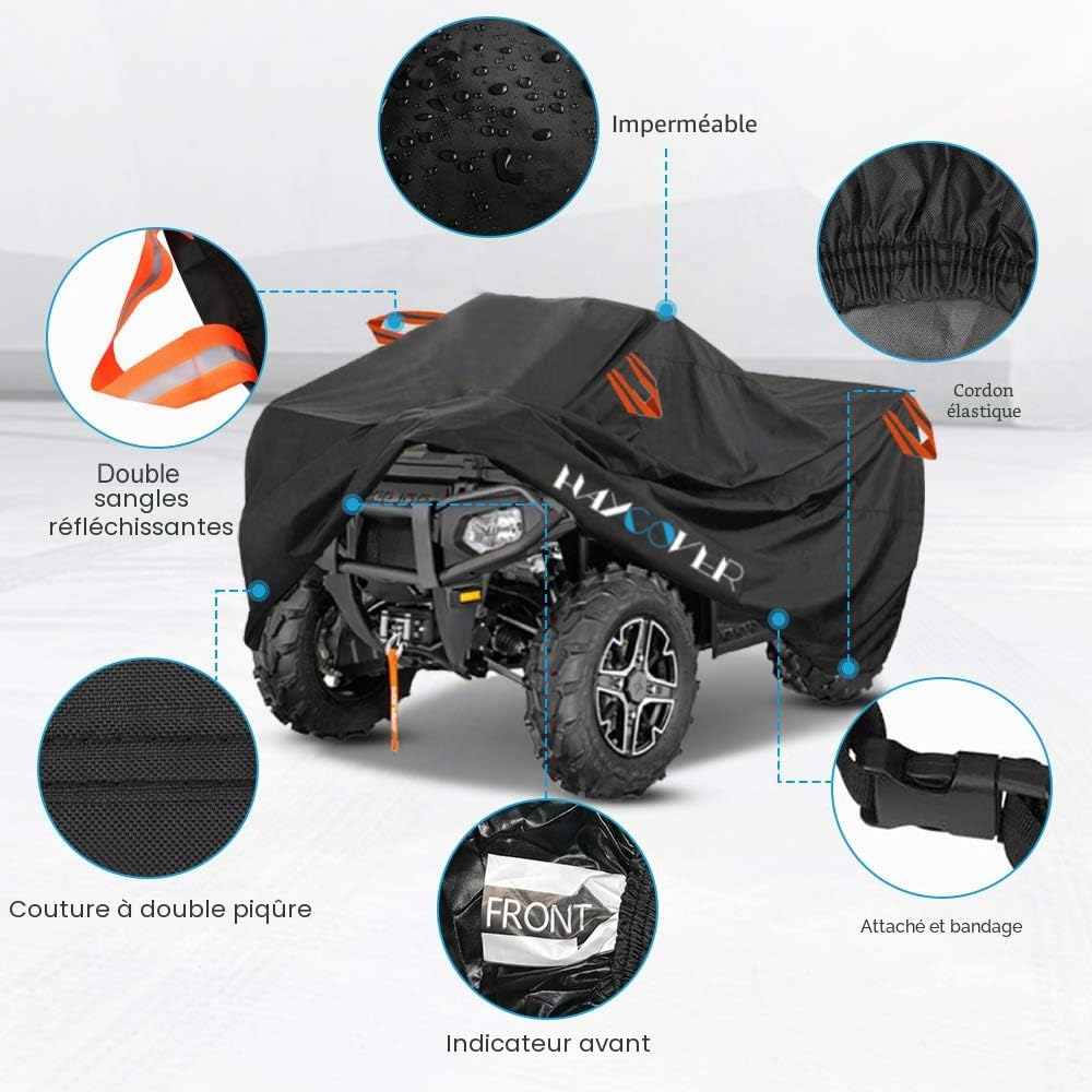 Housse pour VTT imperméable pour Polaris Sportsman Yamaha Grizzly Honda FourTrax Kawasaki KFX Longueur de la Roue jusqu'à 210cm