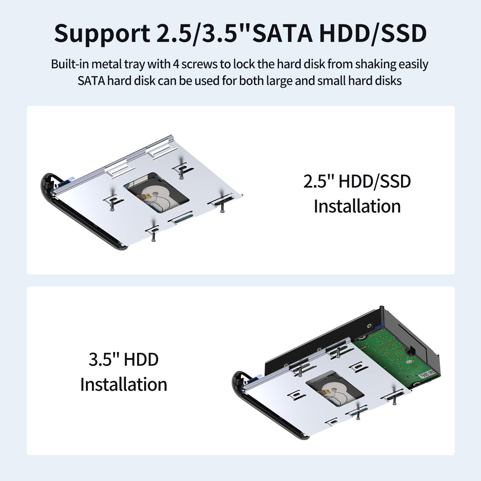 GODO Boîtier de disque dur externe 3,5" 2,5 3,5" SATA HDD USB 3.0 vers aluminium HDD avec support, prise en charge UASP, adaptateur d'alimentation 12 V de type C 18 To-gris, peut prendre en charge une