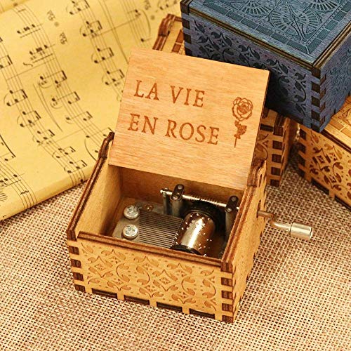 Image of EITHEO Wooden Antique Carved Hand Crank Theme Music Box New La Vie En Rose