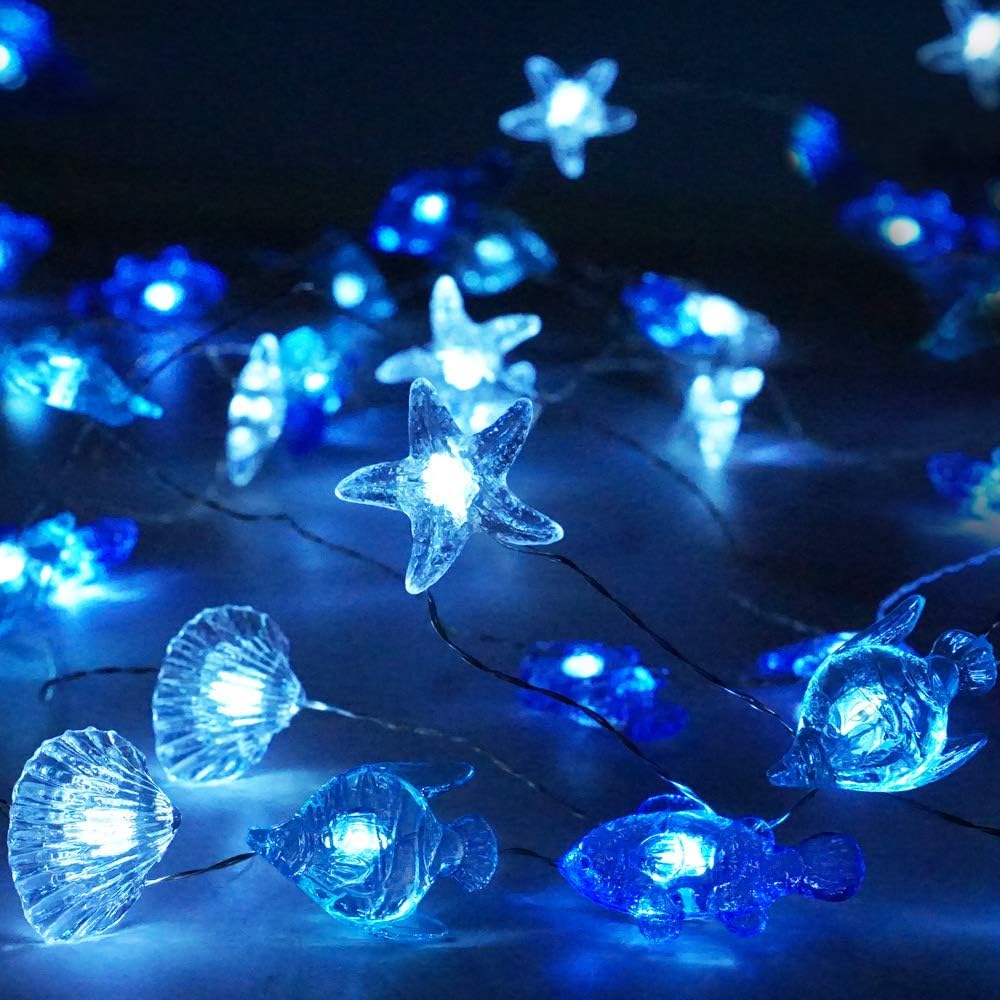 Amazon.com: Decorman Natural Seashell String Lights 13.2ft 40 LED 8 ...