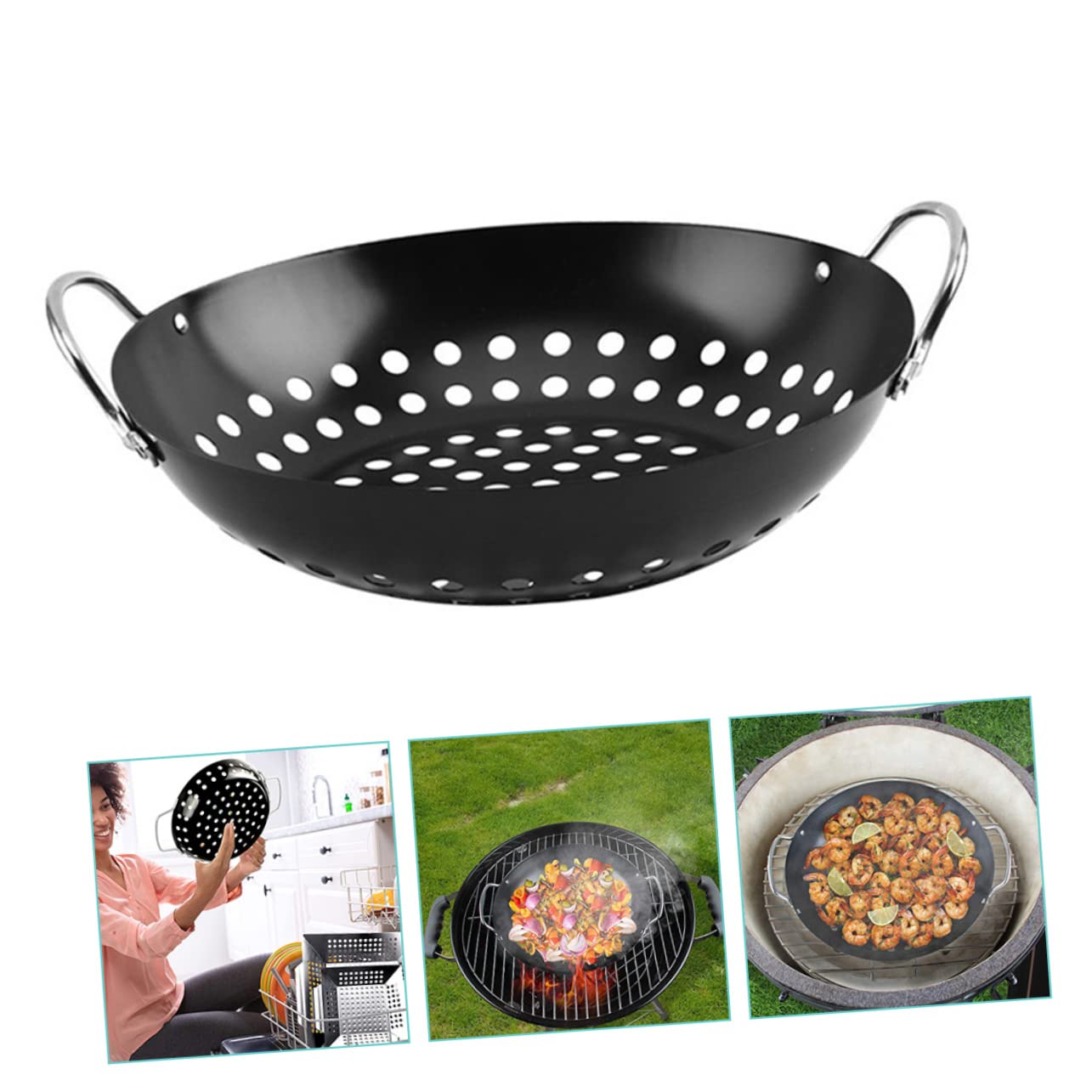 Sosoport Antihaft Gemüsegrillkorb aus Kohlenstoffstahl Rostbeständig mit Doppgriff und Großem Lochdesign für Grillen zu Hause und Profi Einsatz
