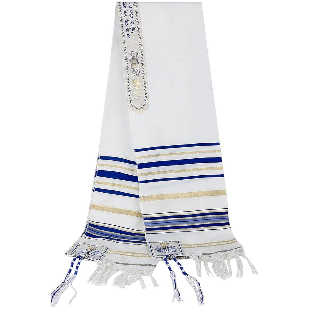 Fituenly Men's Blue Israel Jewish Prayer Shawl Messianic Tallit Praying Scarf With Tassels Tallit Prayer Israel Yeshua Wraps Shawl For Wo