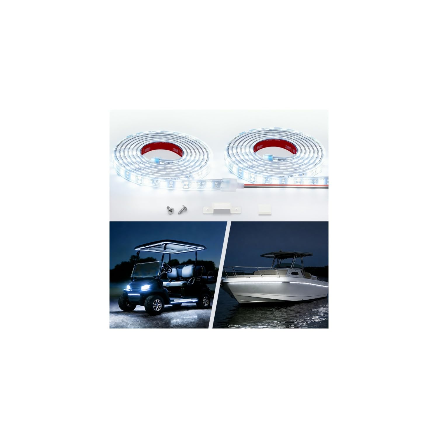 Photo 1 of 12V Marine Boat LED Light Strip Super Bright, 2 Pack 2FT IP68 Fully Waterproof RV Front Cap Lights, Golf Cart Underglow Roof Lights Strip for Truck ATV UTV SUV Car Pickup Trailer, Cuttable, White