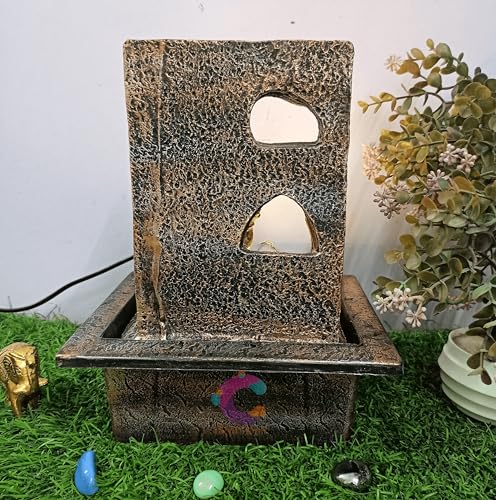 Image of Decorative Water Fountain for Home Decor, Office, Indoor & Outdoor, Garden, Puja Room, Vaastu, Reception, Spa, Gifting. (Gold Ganesh Jr UR-051) with Golden LED
