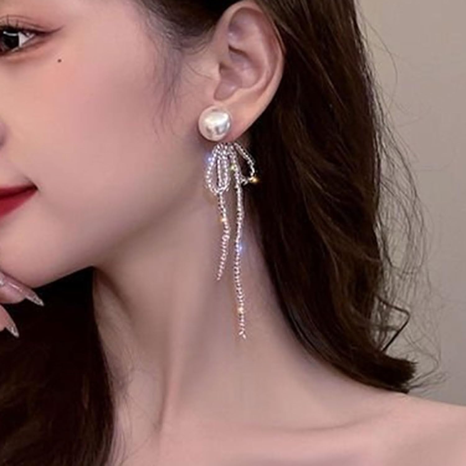 Peal Bow Dangle Earring for Women Ribbon Pearl Bowknot Earrings Small Pearls Beaded Bow Earring Trendy Christmas Jewelry Gifts - Image 3