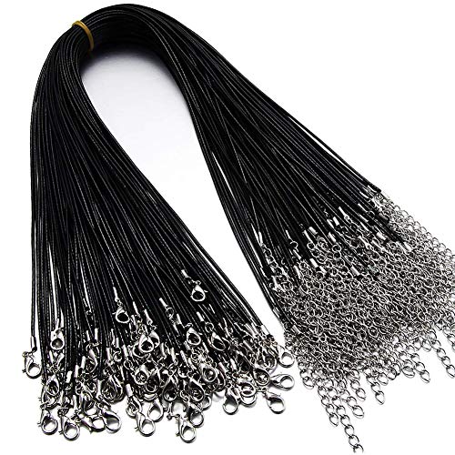 60Pcs Waxed Necklace Cord Bulk for Jewelry Making,Necklace Rope String with Clasp for DIY Bracelet Pendant,Black(18 Inches and Thickness 1.5mm)