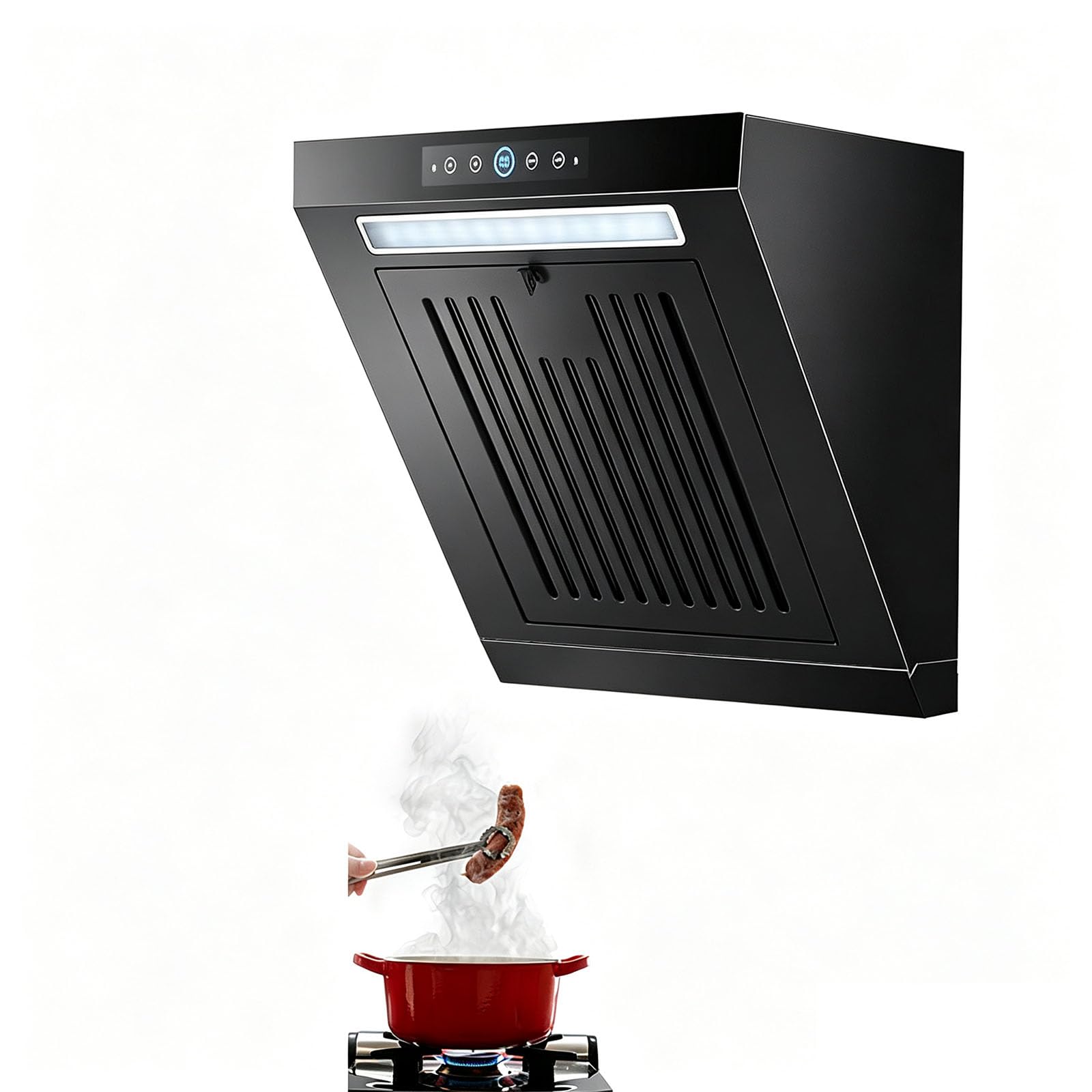 Cappa Aspirante da Parete Compatta, Aspirazione da 19 M³/min, Filtro Antigrasso A Doppio Strato, Spegnimento Ritardato Black Touch-Control