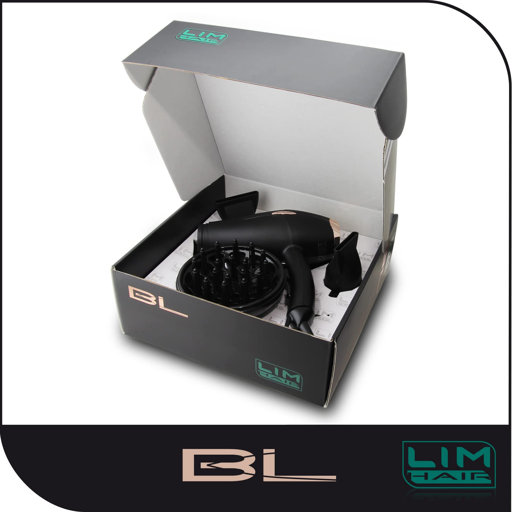 Asciugacapelli LIM HAIR BL PROFESSIONAL 2400W con motore BRUSHLESS DIGITAL, il più potente, il più leggero e il più resistente degli essiccatori tradizionali LIM HAIR. 2 ugelli+ diffusore