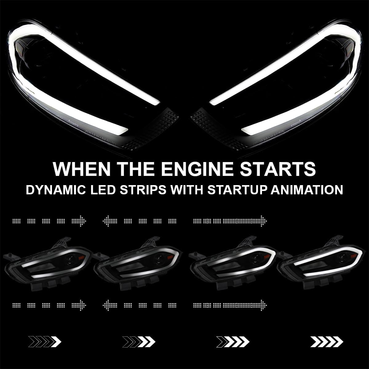 SPEC-D TUNING Black Smoke Projector Headlights w/Switchback Sequential LED Signal Tube and Startup Animation Compatible with 2013-2016 Dodge Dart, Left + Right Pair Headlamps Assembly