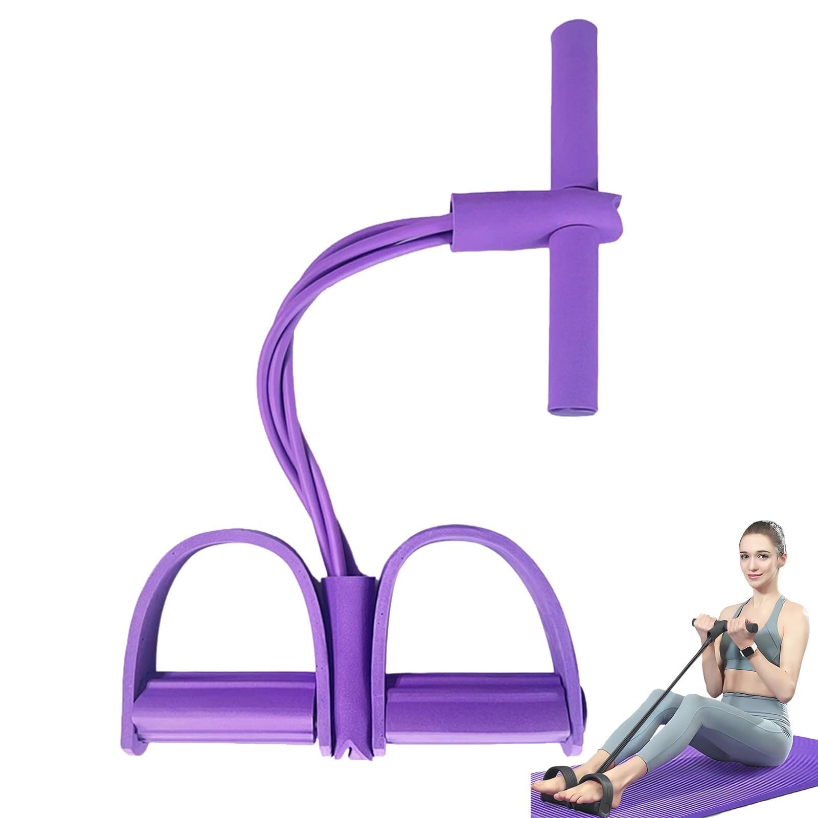 Saludea Gentle Fit Elastic Foot Resistance Band, 21 Fitness Resistance Bands, 4/6 Tube Pedal Ankle Puller, Sit Up Exercise Equipment AB Training Auxiliary Device Workout Equipment(Purple,6 tube)