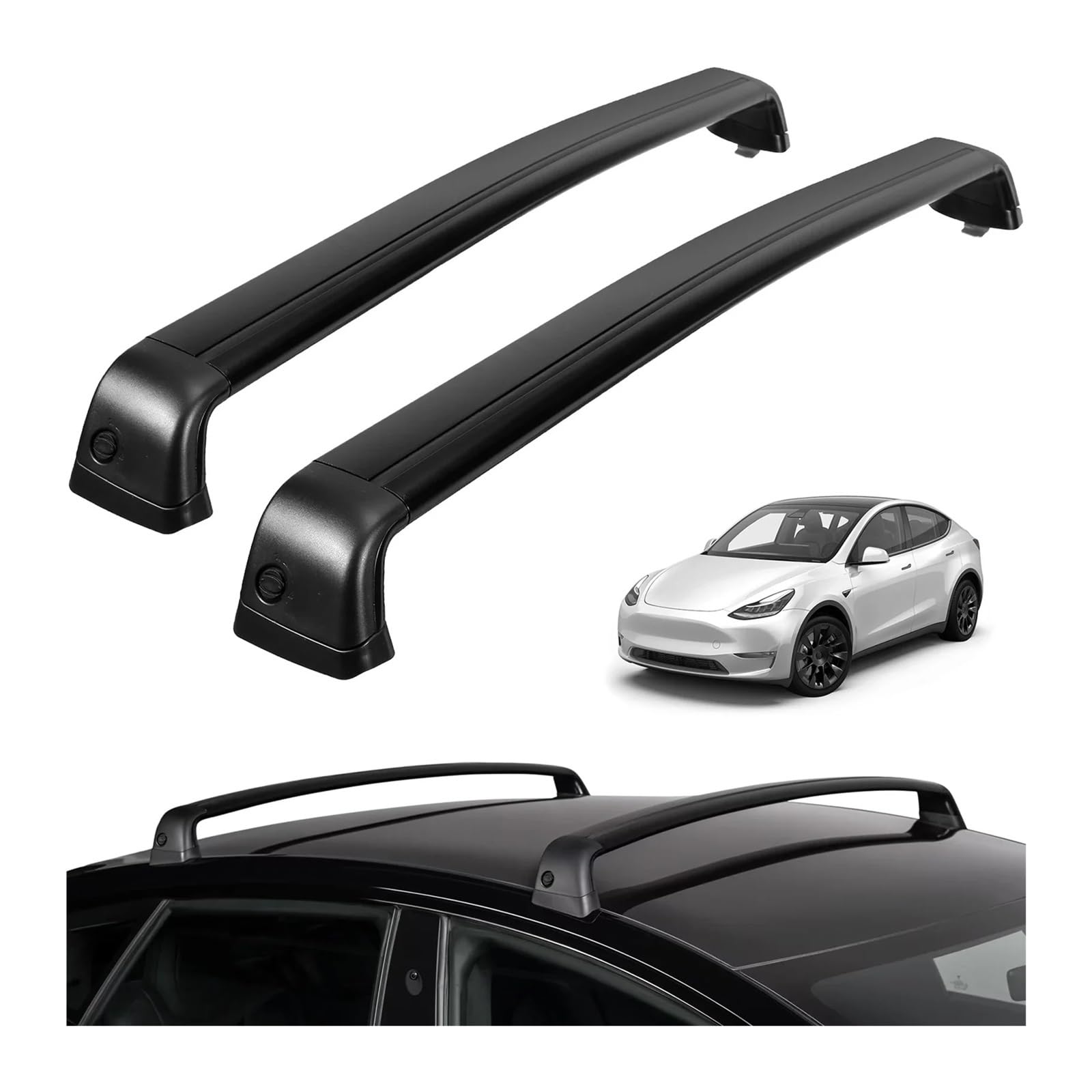 Roof Rack Cross Bars Compatible For Tesla Model Y 2020-2023 Canoe Kayaks Luggage Carrier Rack Holder 165lbs Load With Anti-theft Lock