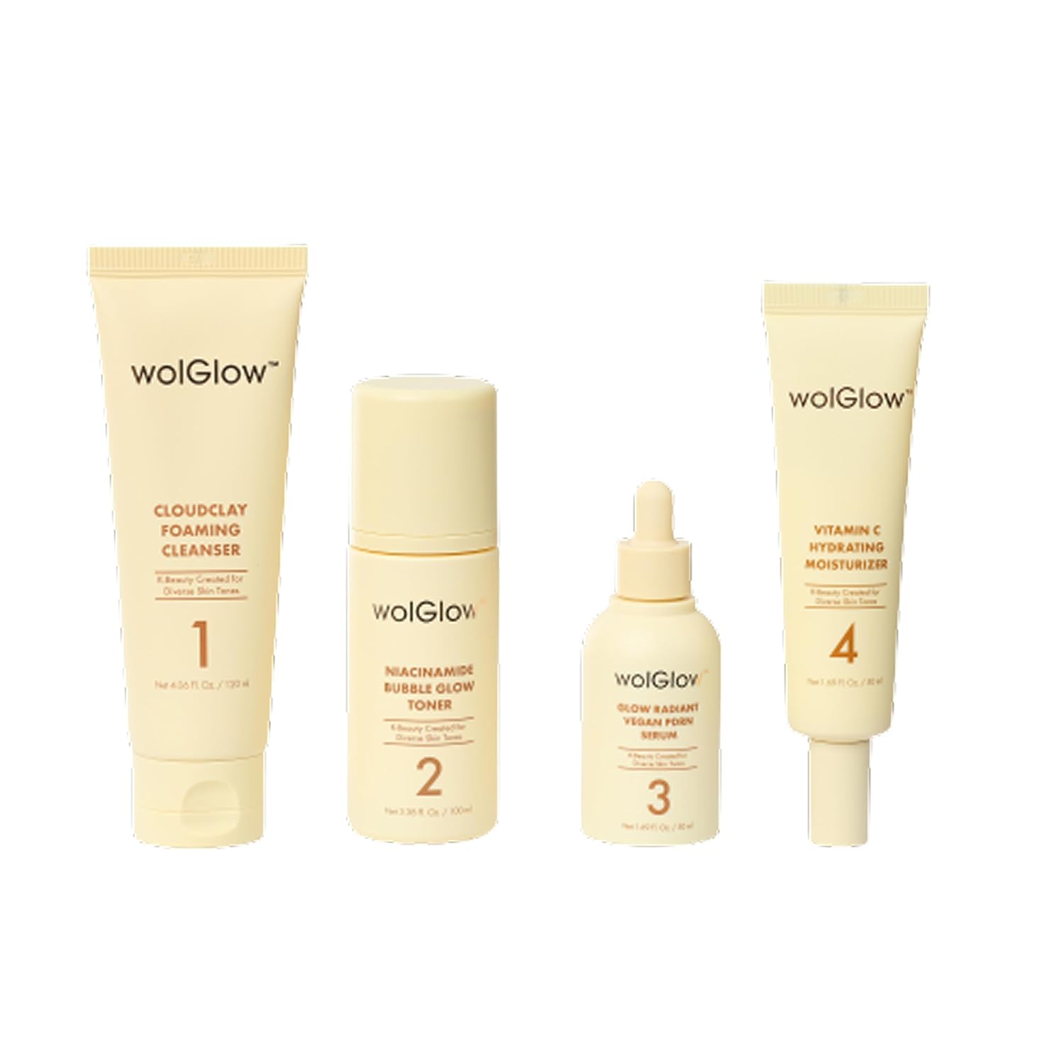 Face Skincare Set with Niacinamide, Vitamin C, and Vegan PDRN Serum, Foaming Cleanser, Toner, Serum, and Moisturizer, for Radiant and Even Skin Tone, Korean Skincare