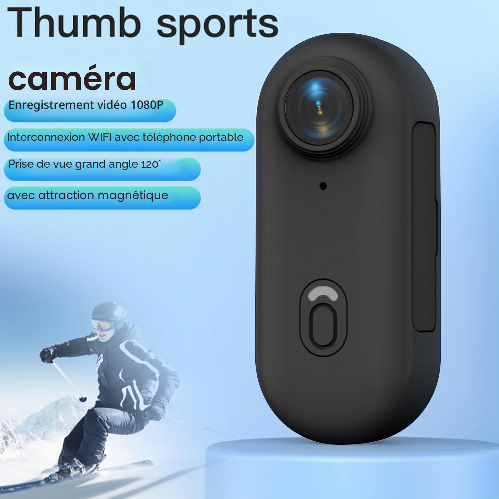 1080p WiFi Caméra d'action + Carte TF de 32 Go, Batterie de 800 mAh