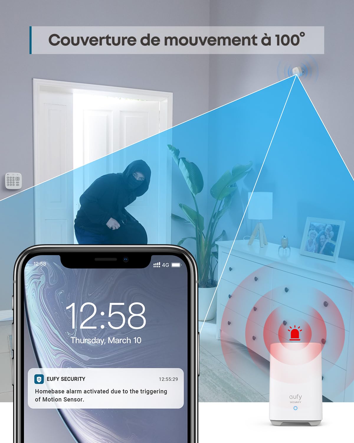 eufy Security Kit Alarme Domestique 5 Pièces, Sécurité Domestique, Clavier, Détecteur de Mouvement, 2 Capteurs d'Entrée, Système d'alarme Domestique, Contrôle Via APP