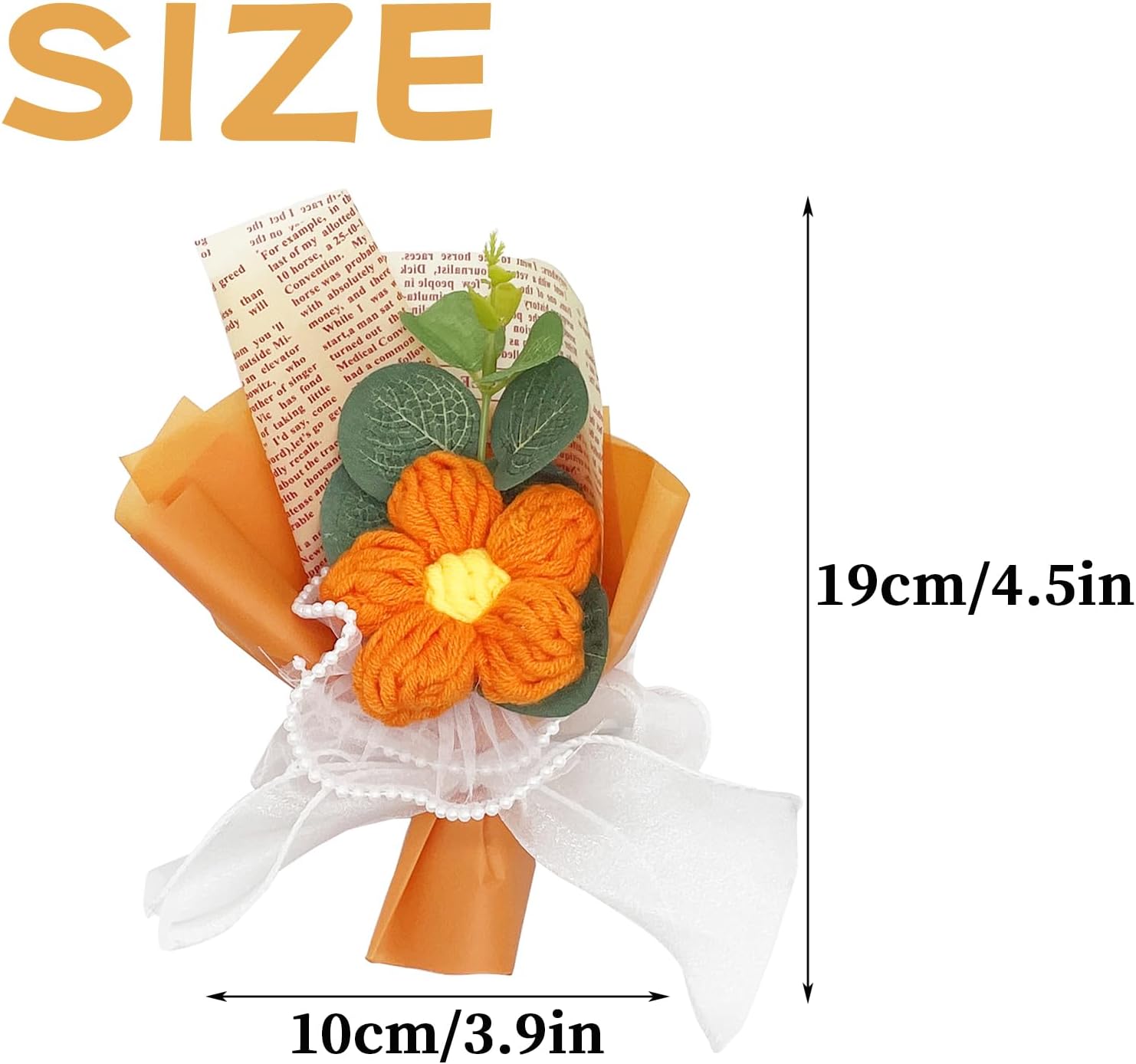 Crochet Flowers Bouquet Handmade Knitted Bouquet Crochet Flower Kit Knitted Fake Puff Flower, Gift for Mother Wife on Birthday Anniversary (Orange) - Image 2
