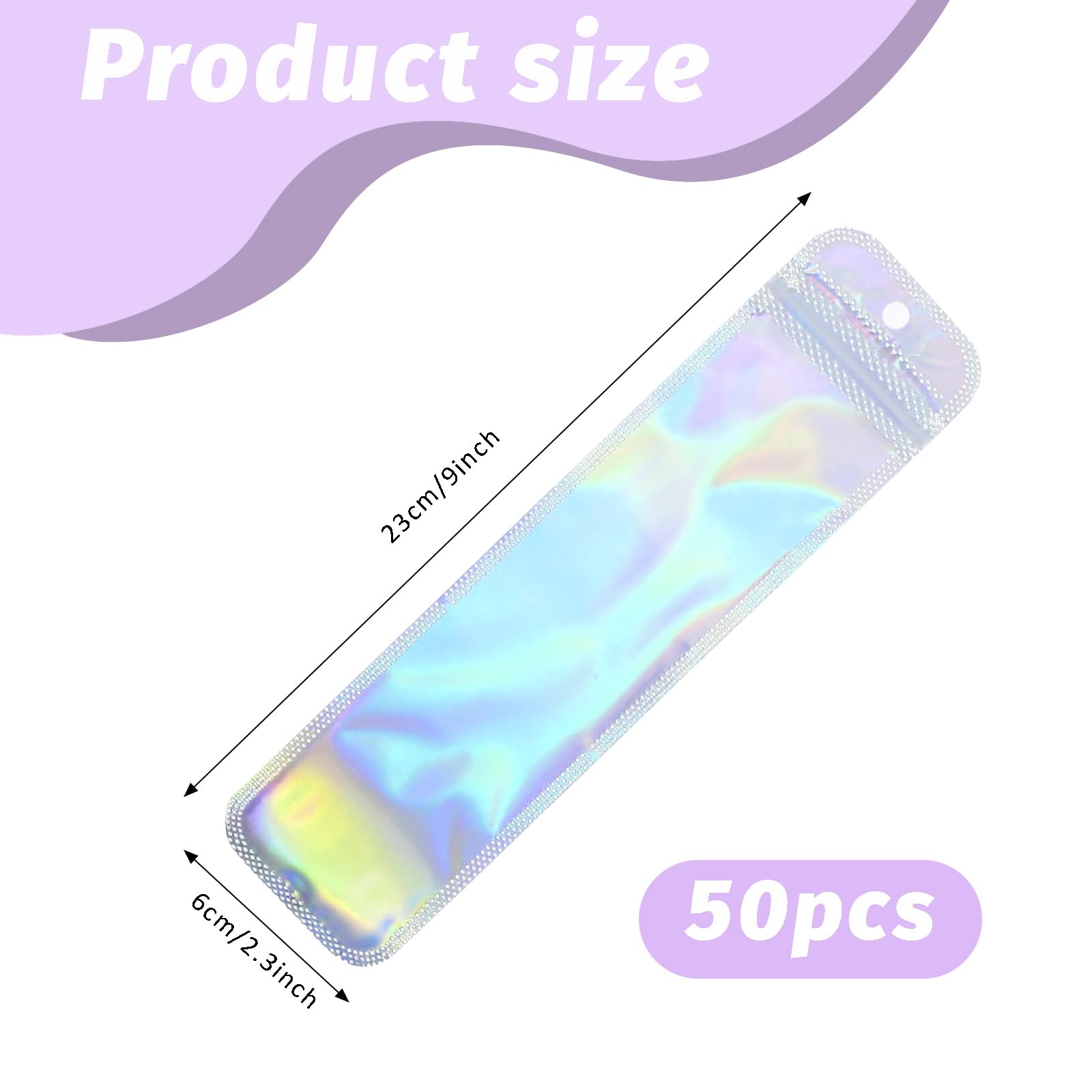 Hsrag 50 Pcs Holographic Bags Slim Clear Small Cellophane Bags, Laser Resealable Cellophane Pen Pouch for Lipgloss Jewelry Candy - Image 2