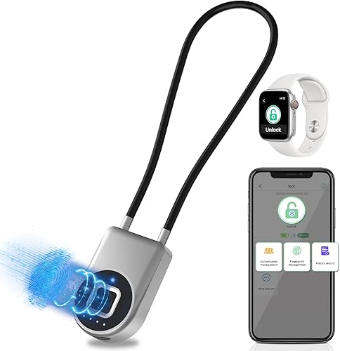 Eseesmart - Candado de cable de huellas dactilares de 14 pulgadas de largo con control de aplicación, cerradura de gabinete, cerradura de equipaje,