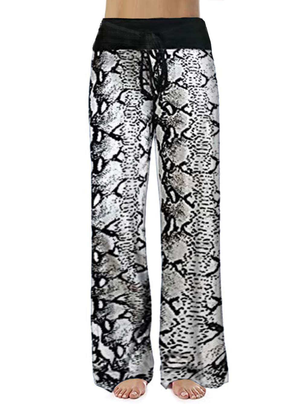 iChunhua Women's Comfy Stretch Floral Print Drawstring Palazzo Wide Leg Lounge Pant