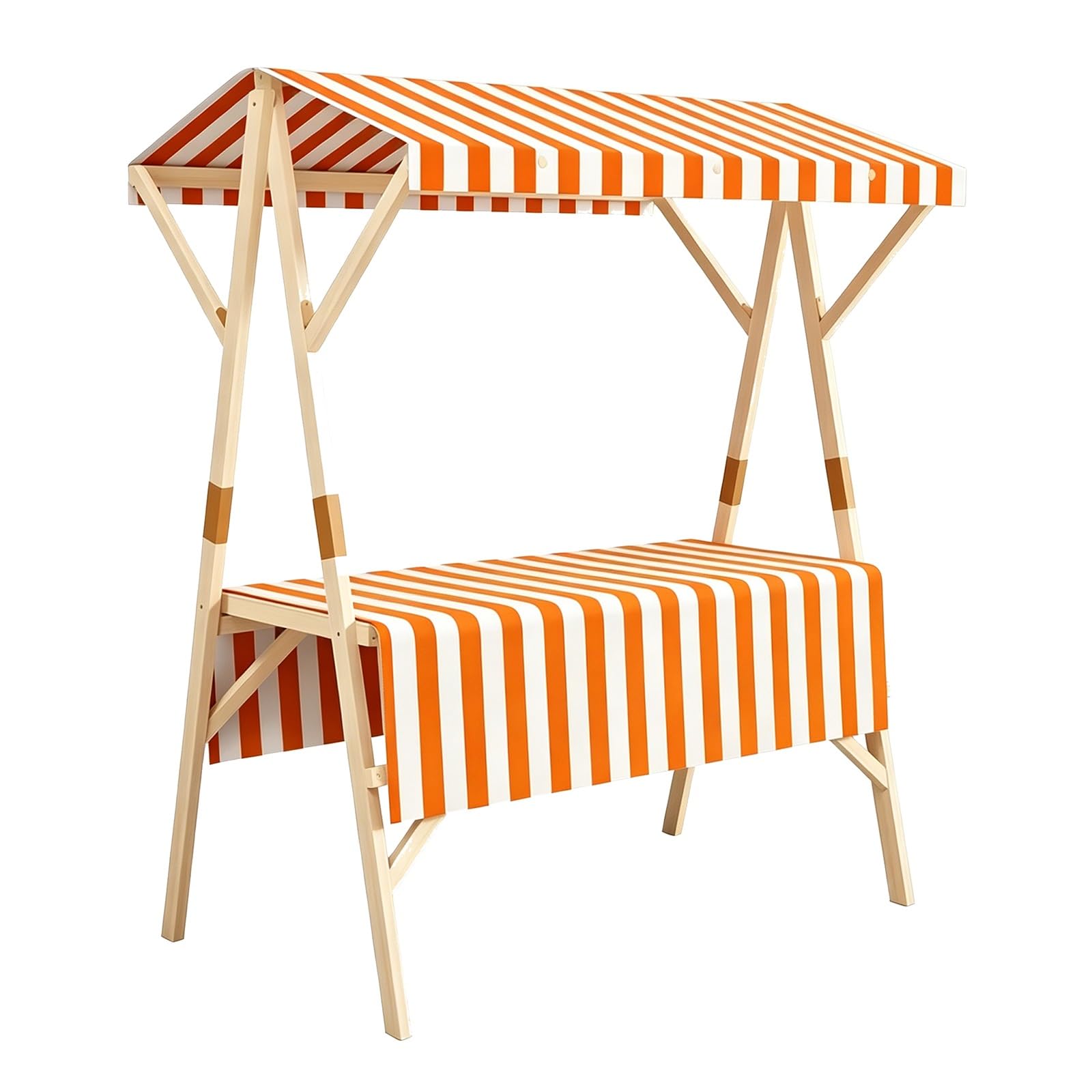 CMYAOYC Outdoor Vending Stand with Striped Awning, Foldable Wooden Vendor Cart, Farmers Market Booth, Portable Vendor's Stall Food Display Stand(Orange,150cm)