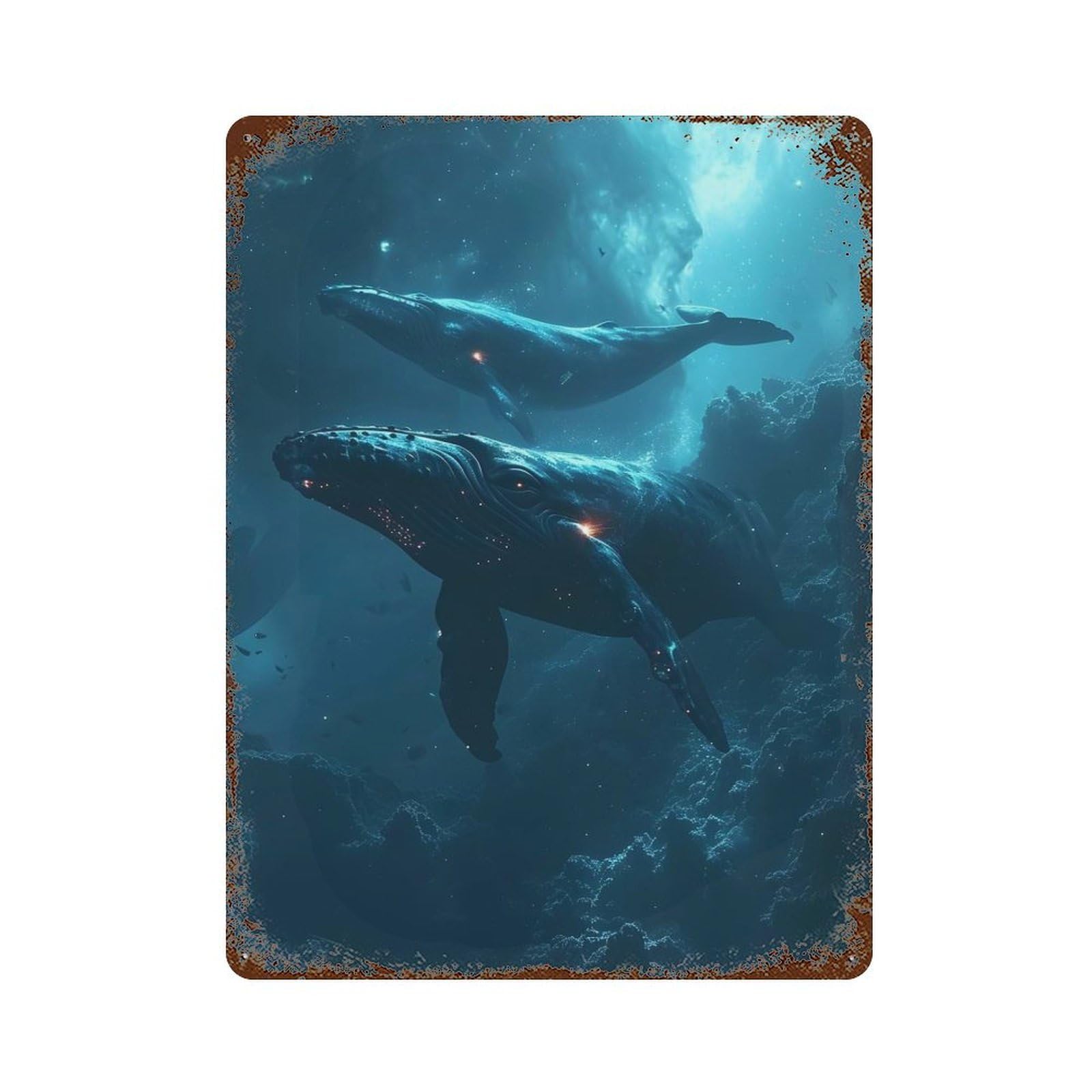 Celestial Whale in Galaxy 15.7"x11.8" Rust Effect Tin Sign, Industrial Home Decor for Living Room, Hallway And Home Decor