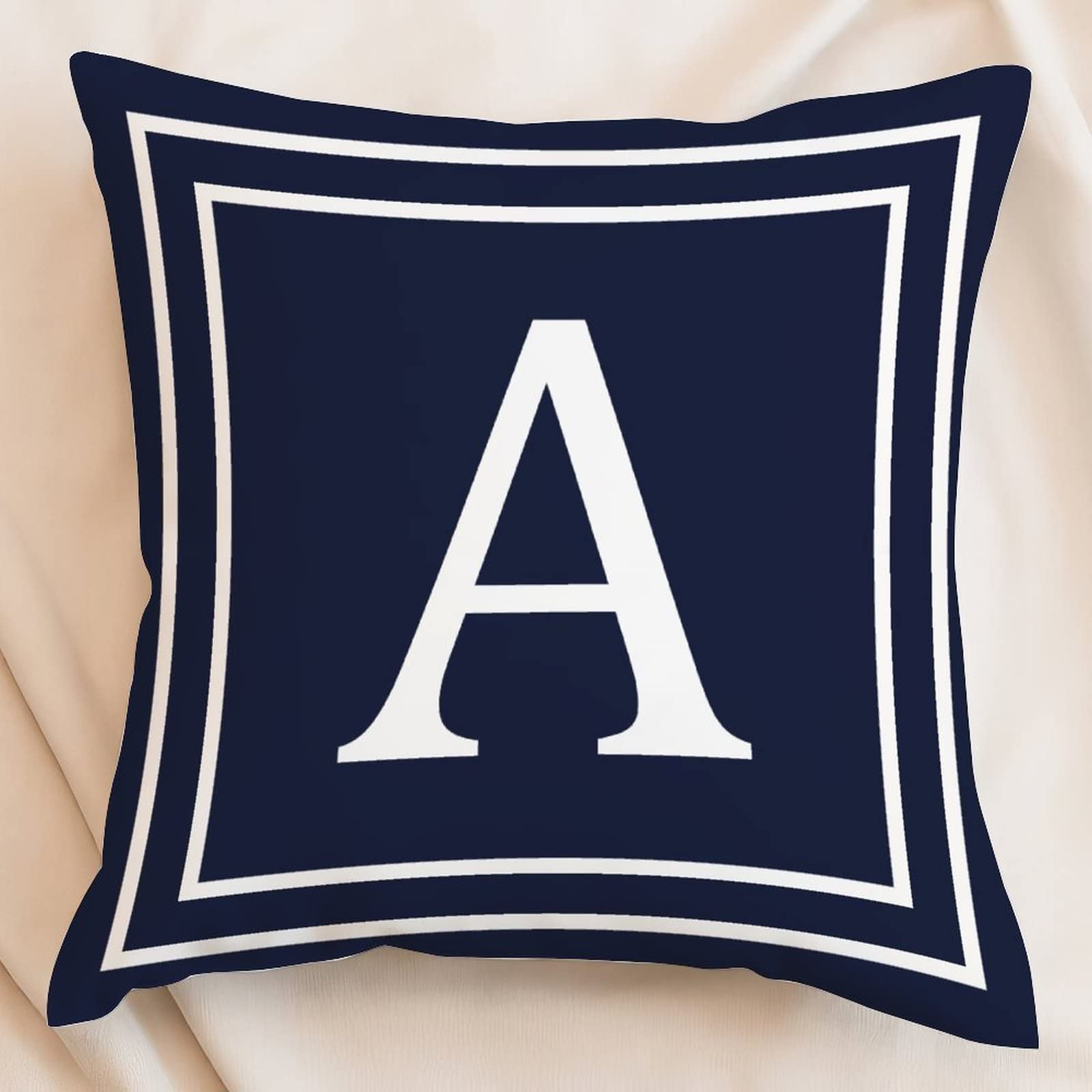 Yelolyio Geometric Pattern Monogram Decorative Throw Pillow Case 20x20 Inch, Alphabet A Navy Blue Monogram Pillow Cover, A-Z Letter Farmhouse Cushion Cases for Sofa Couch Home Decoration