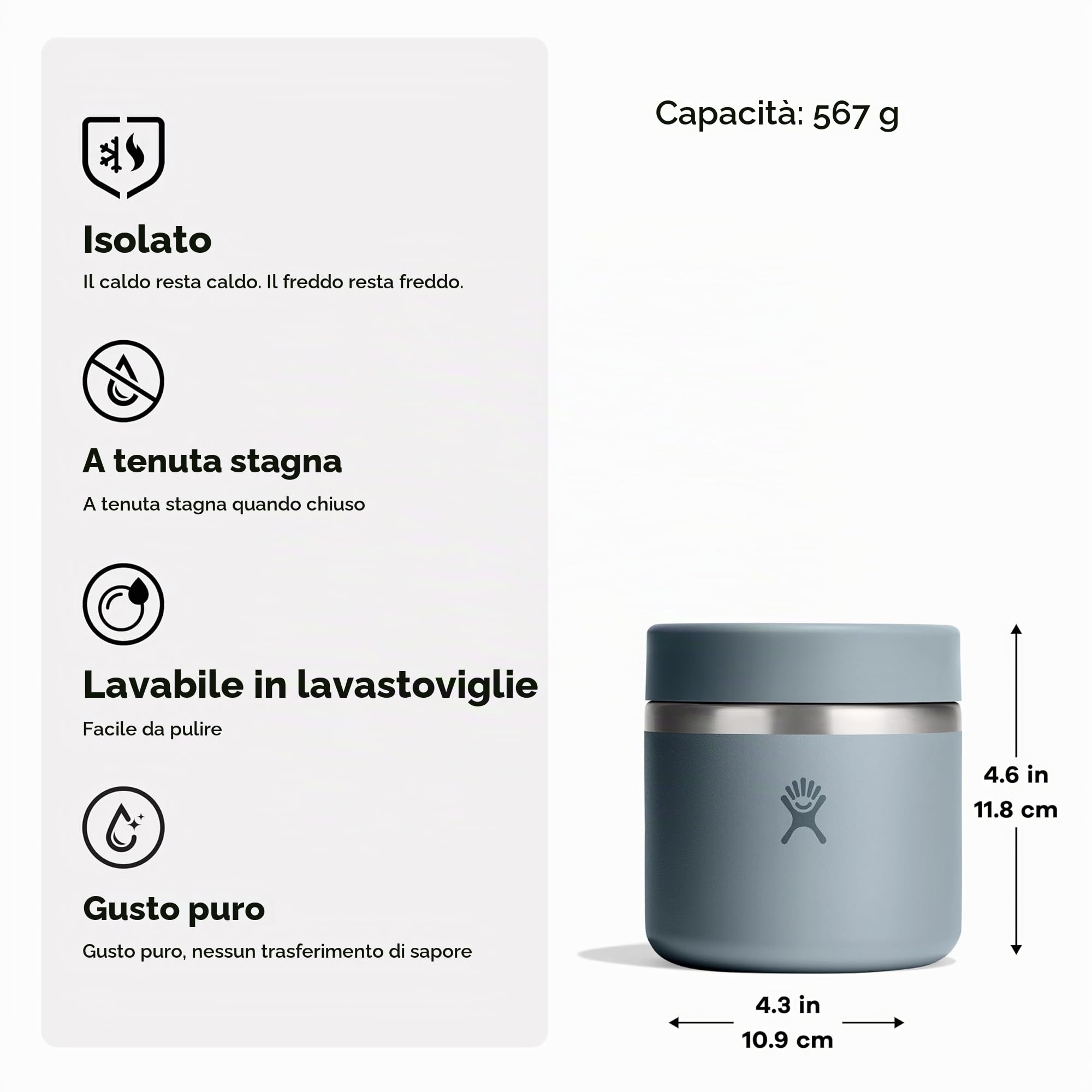 Hydro Flask – Insulated Food Jar 591 ml (20 oz) – Ermetico, Acciaio Inox, Isolamento TempShield® – Mantiene il Cibo Caldo o Freddo per Ore – Oat
