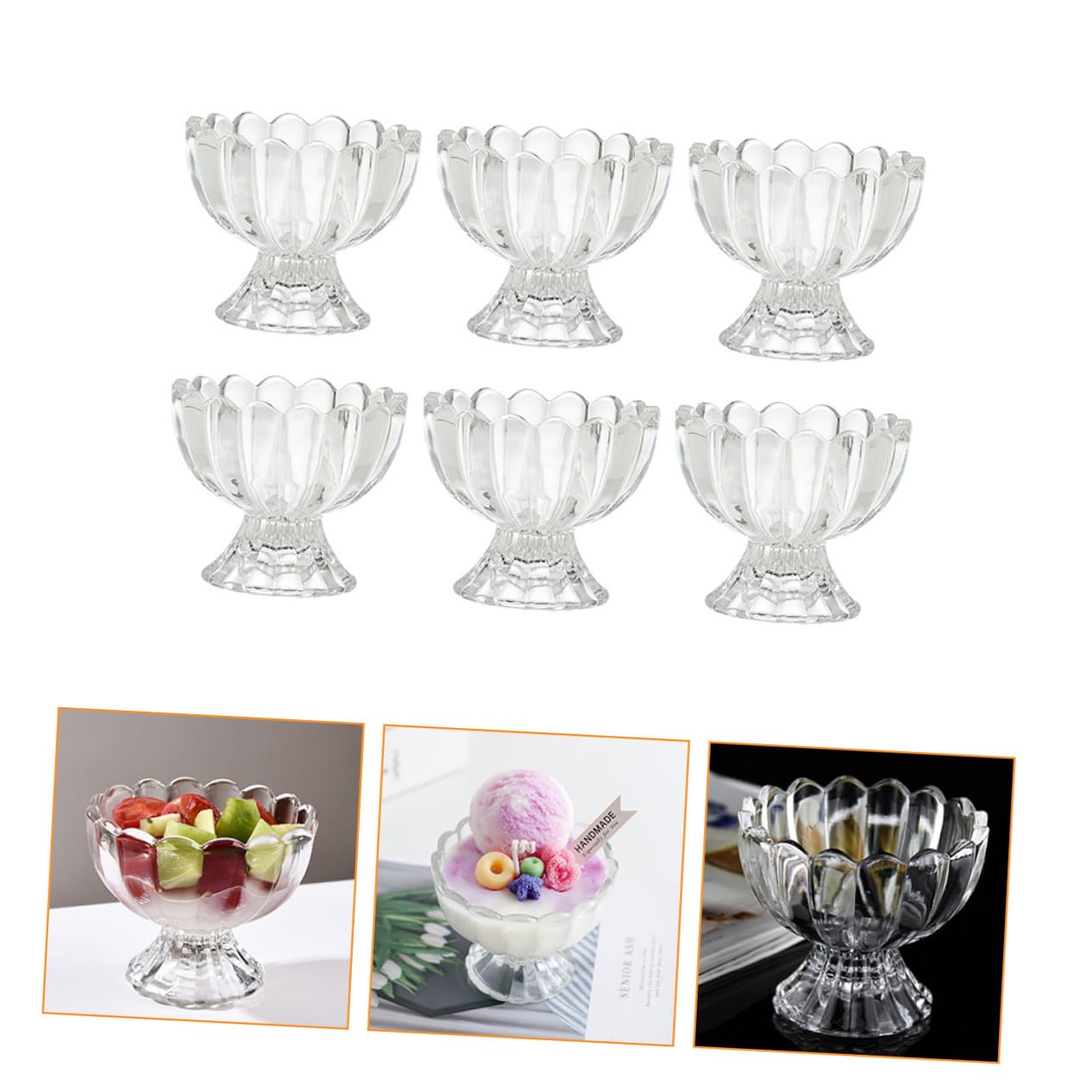 Happyyami Coppe per Gelato in Vetro 100ml, Set 6 Pezzi per Dessert