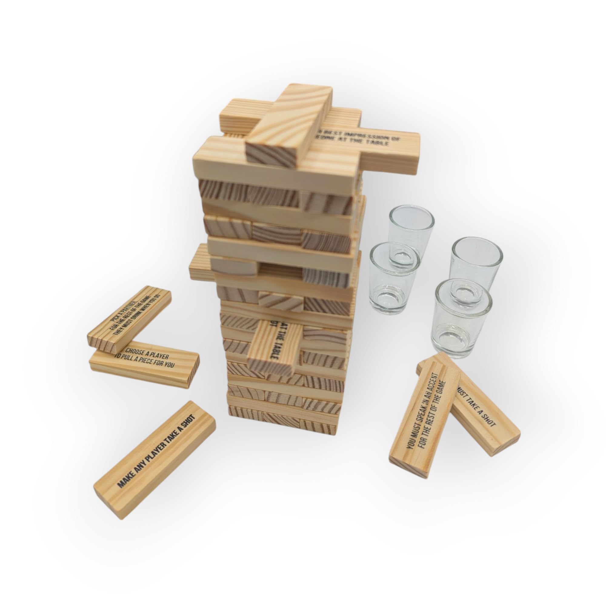 PVT International Stacking Block Tower Drinking Game, Tumbling Blocks with Fun Drinking Challenges, Party Drinking Games for Adults, Game Night, Birthdays, Home party
