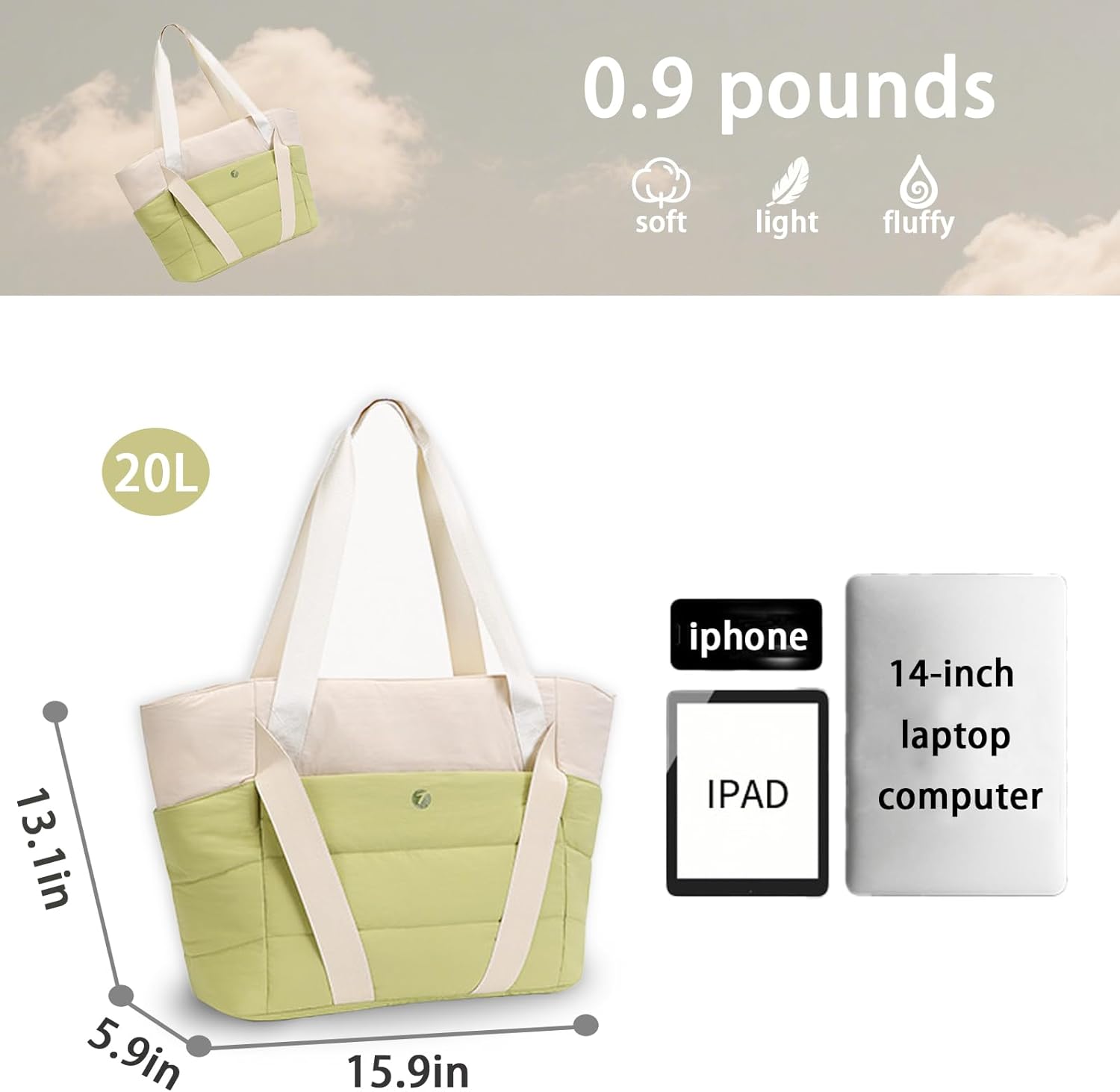 Tote Bag for Women,Lightweight Durable Puffy Yoga Mat Bag with Compartments,Shoulder Handbag for Work, Travel, Gym