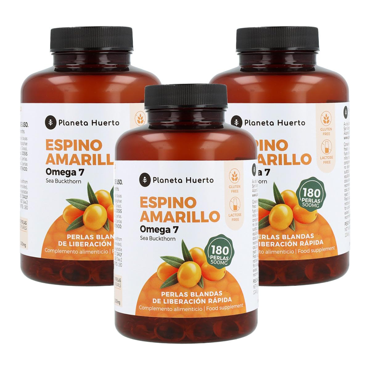 PLANETA HUERTO | Pack 3x Omega 7 180 Cápsulas Suplemento Natural Rico Vitaminas A, B1, B2, C, E y K - Omega 7 Acción Antiinflamatoria y Antioxidante