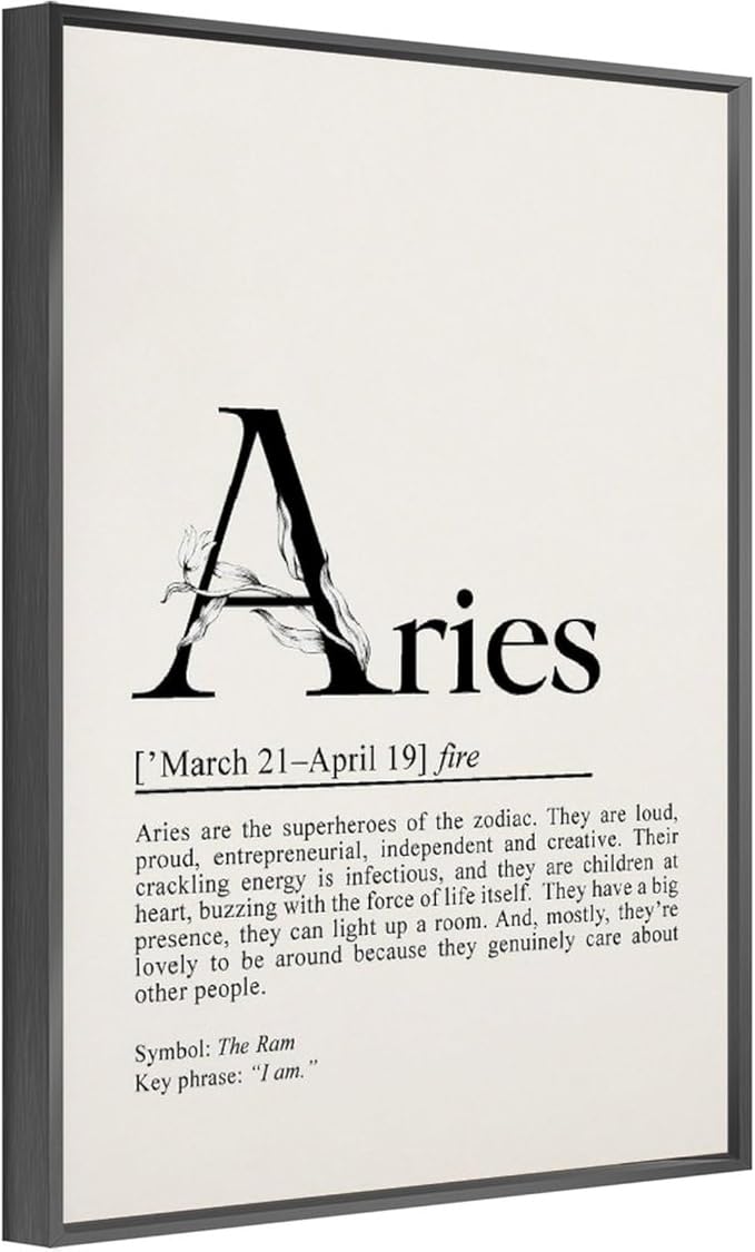 Aries Poster, Aries Gift, Aries Definition, Zodiac Gifts, Aries Birthday Gift, Astrology Gifts, Zodiac Sign Office Decor Modern Aluminum Alloy Frame Aluminum Black-style 12x16inch(30x40cm)