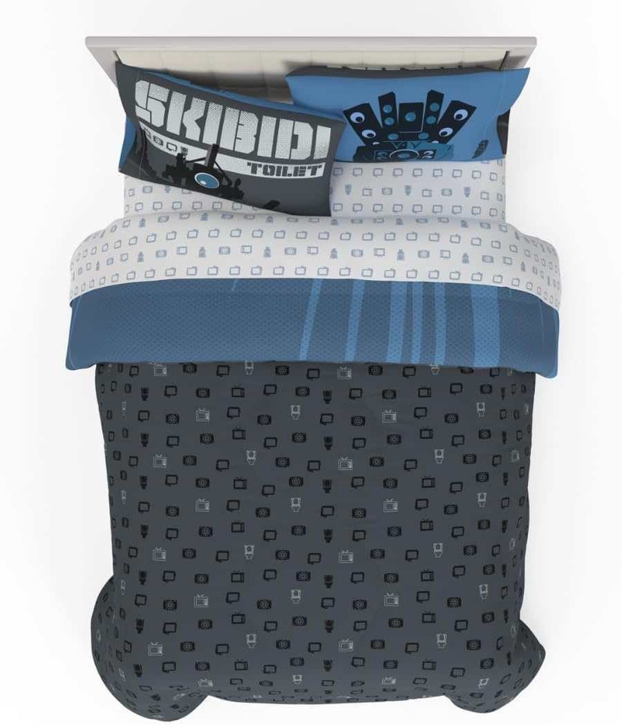 Skibidi Toilet Gamer Bedding 5 Piece Super Soft Reversible Comforter and Sheet Set Full, (Officially Licensed Product) By Franco image 2