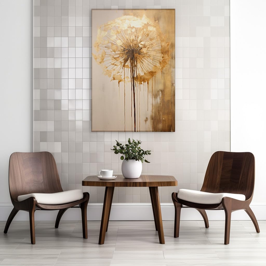 Canvas for Living Room. Golden Whispers of Nature: The Dandelion in Abstract Artistry, 27 x 18 inch Canvas Wall Art - Contemporary Masterpieces - Modern Home Decor