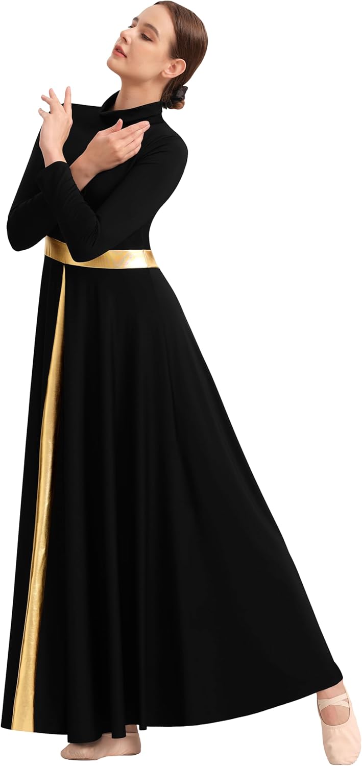 Women Praise Dance Dress High Neck Long Sleeve Dancewear Worship Liturgical Dress - Image 3