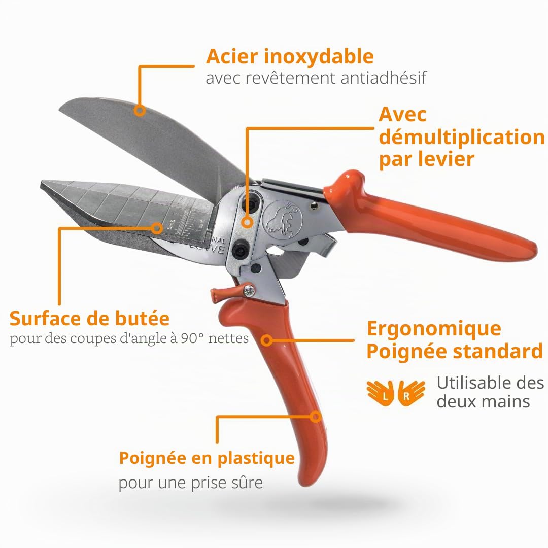 Original LÖWE Ciseaux à lattes professionnels 3.306/HÜ avec rapport de levier, butées à 90 degrés et lame extra longue – pour une coupe précise sur le plastique dur et plat, le PVC, le bois et le