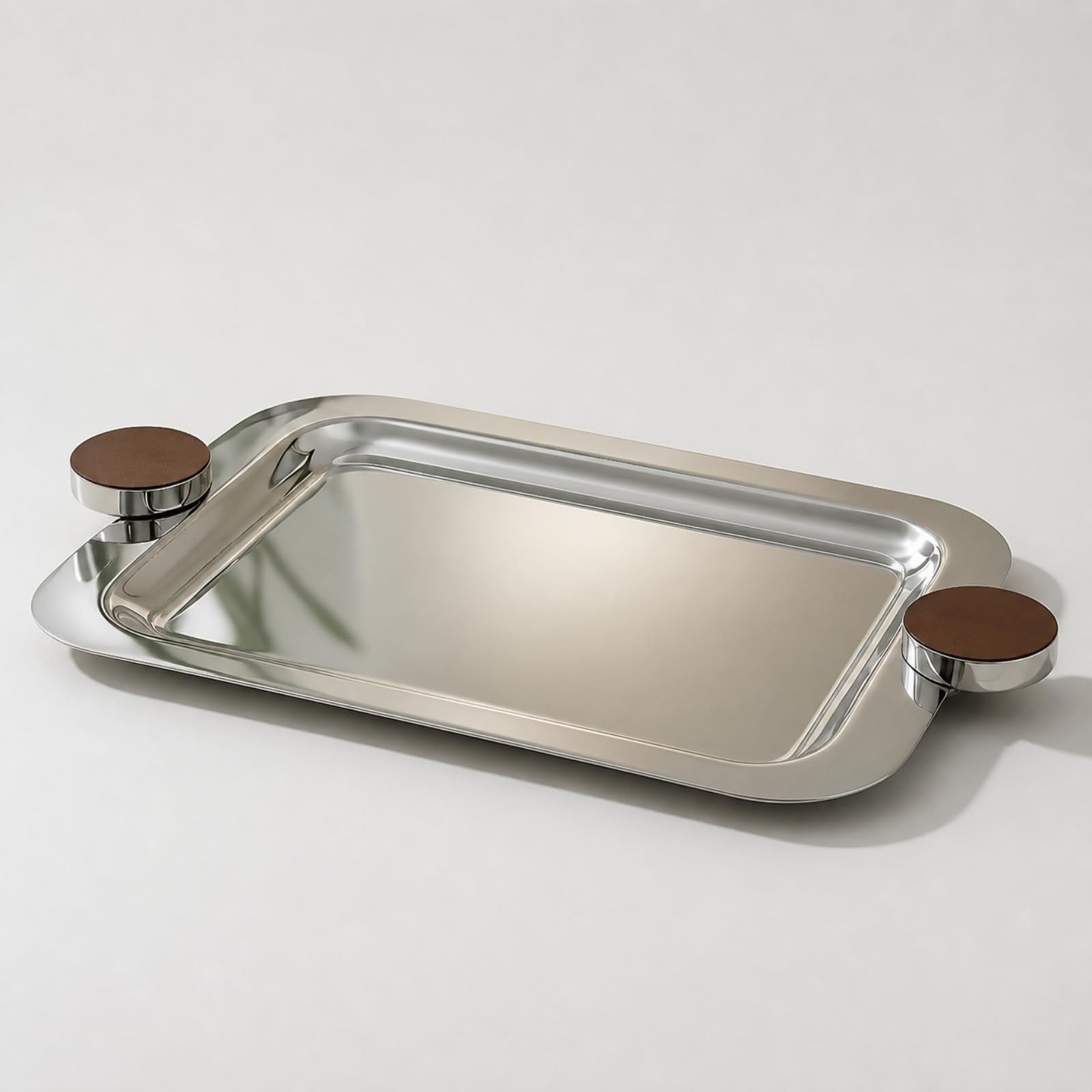 rostfrei Edelstahltablett mit Griffen | glänzende Spiegeloptik, groß, Tablett mit Tragegriff, für Couchtisch