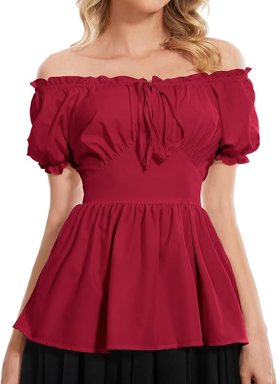 Renaissance Shirt Women Off Shoulder Medieval Pirate Steampunk Tops Peasant Top Vintage Victorian Blouse