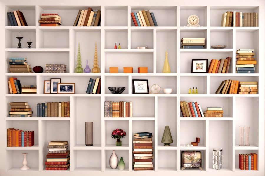 Canessioa Bookshelf Backdrop Modern Library White Bookshelf Photography Background Book Store Wall Background Office Meeting Video Conference Decor