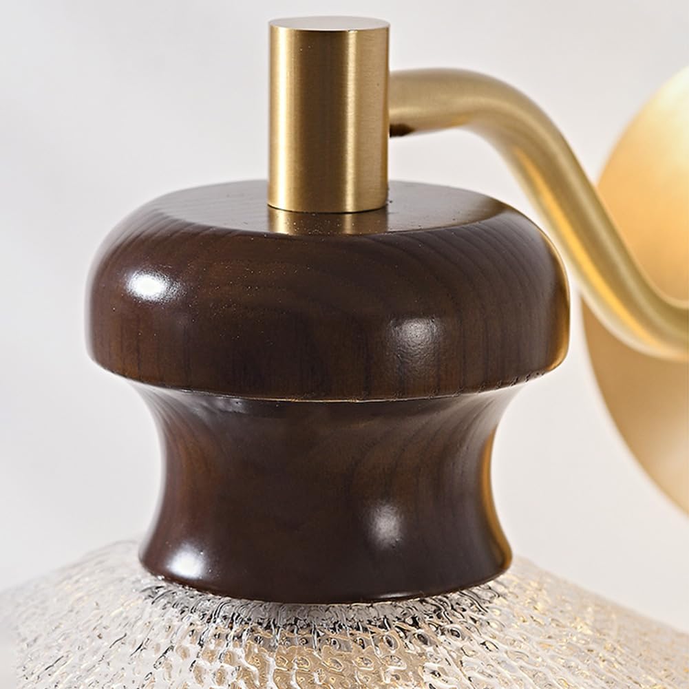 Applique da Parete per Interni E27 in Metallo Vintage, Legno e Ottone con Paralume in Vetro, Lampada da Comodino in Cristallo, Applique di Design per Soggiorno, Camera da Letto, Scala