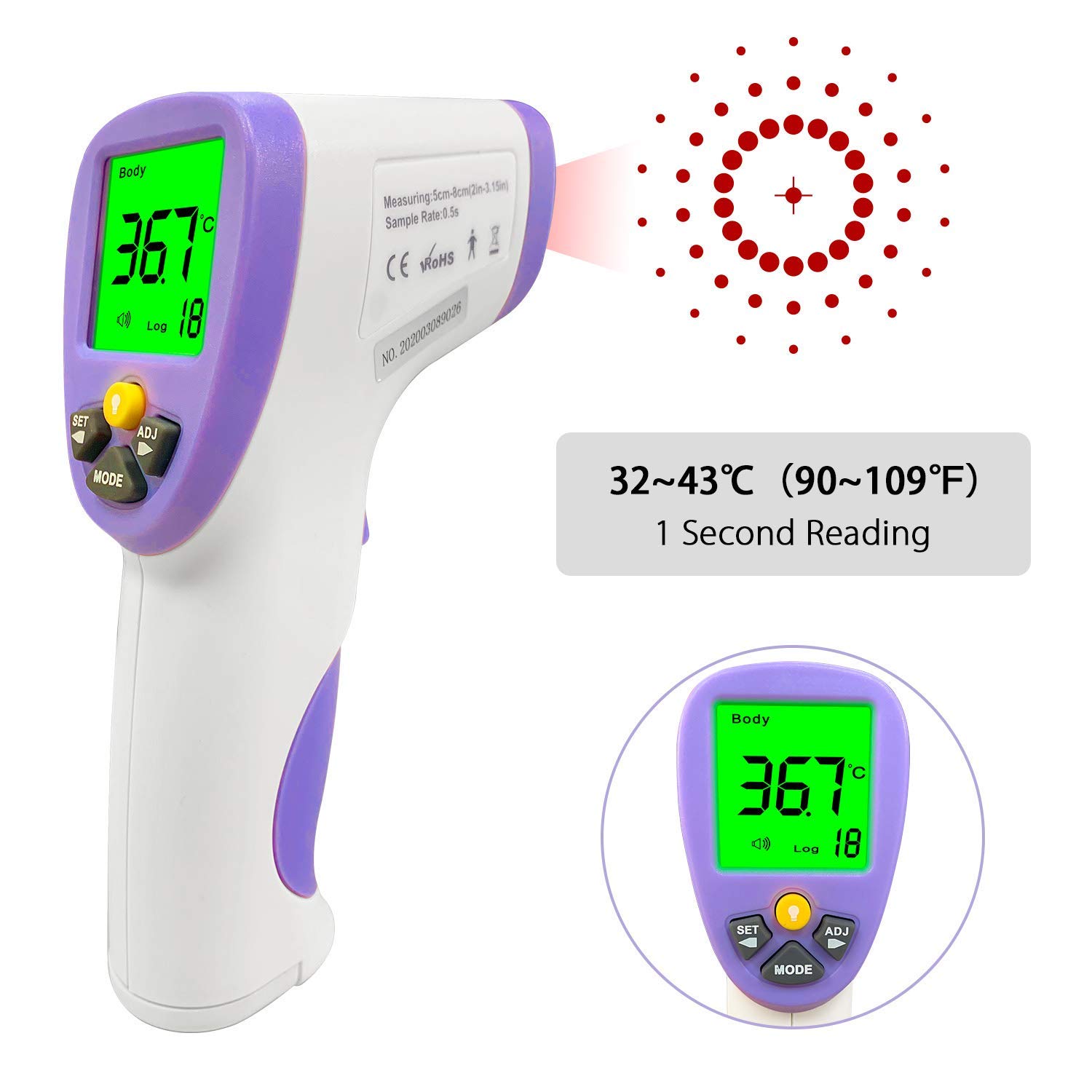 Thermometer for Adults, Digital Forehead Thermometers Adult No Touch Infrared Forehead Thermometer with LCD Display, No Touch Accurate Instant Readings for Baby and Adults