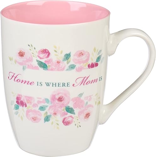 WITH LOVE Taza de café especial para madres, Home is Where Mom Is Pink Peony Flowers - Taza inspiradora de cafété para su cumpleaños, día de la