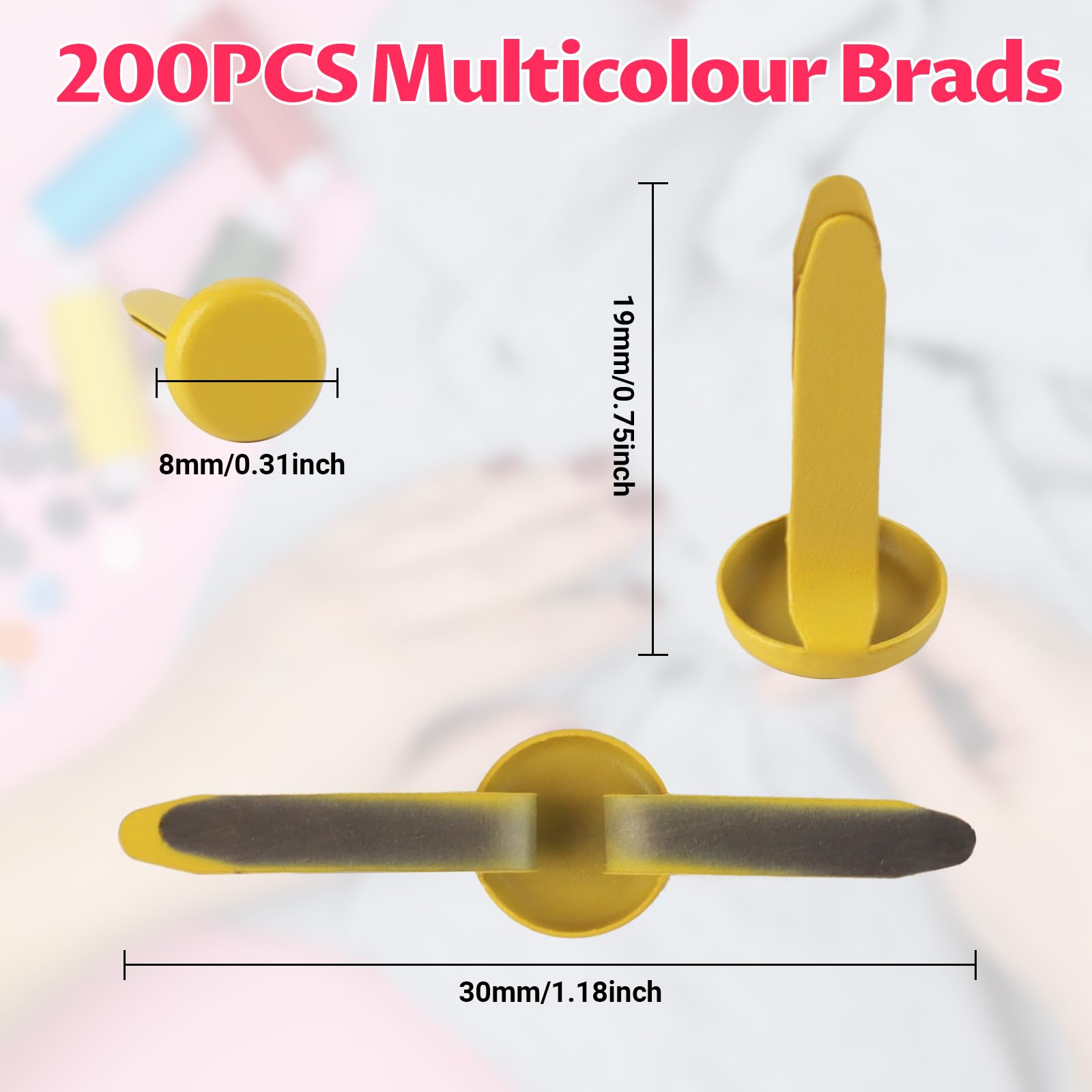 200Pcs Multicolour Split Pins, 8mm x 19mm Paper Fasteners, Plated Round Scrapbooking Brads, Mini Stamping Brads - Image 2