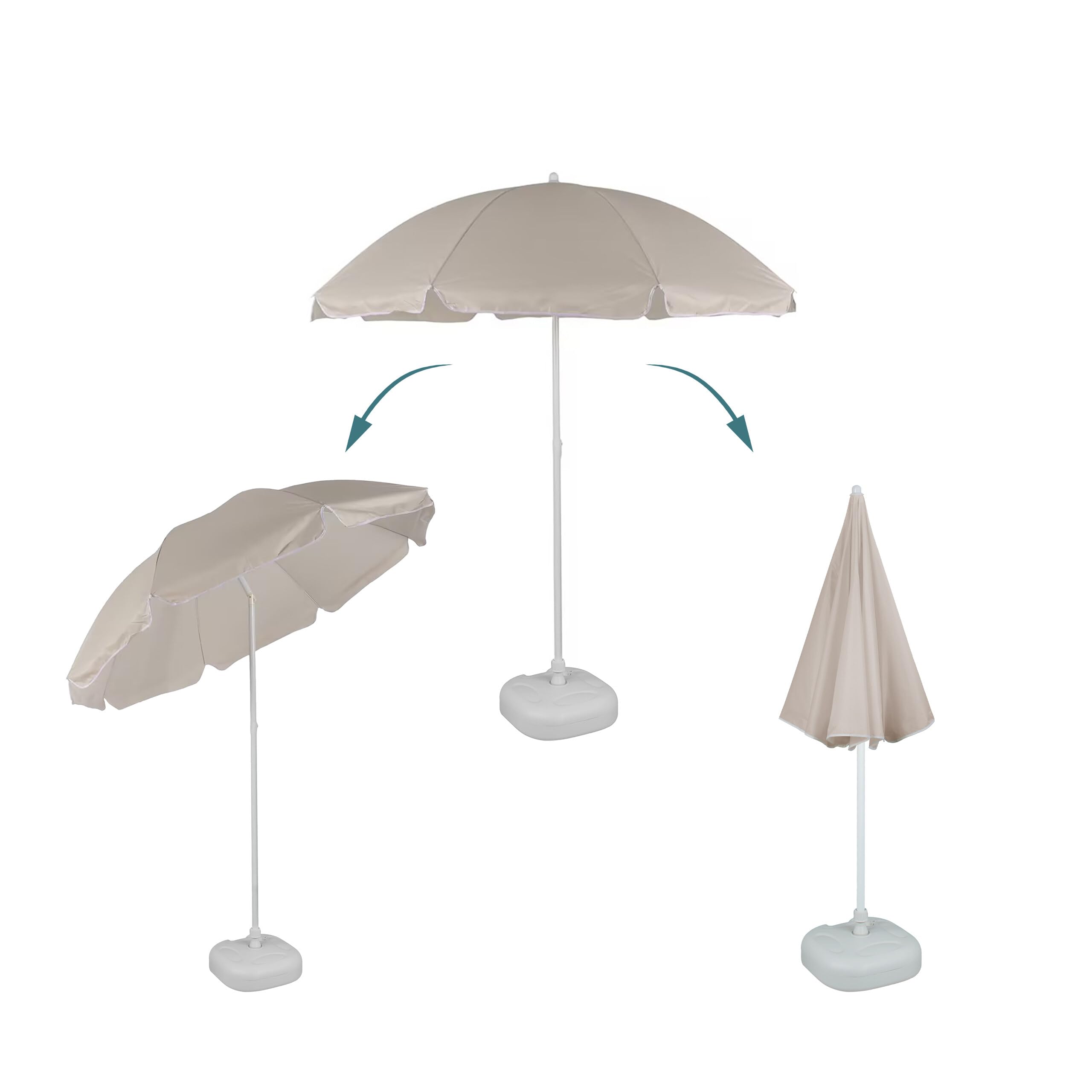 Relaxdays Parasol Ø 180 cm réglable en Hauteur inclinable Parasol de Balcon Rond Polyester Acier Parasol de Plage Beige